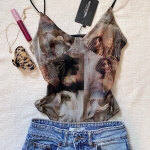 New PrettyLittleThing cami with a mesh overlay in size Medium